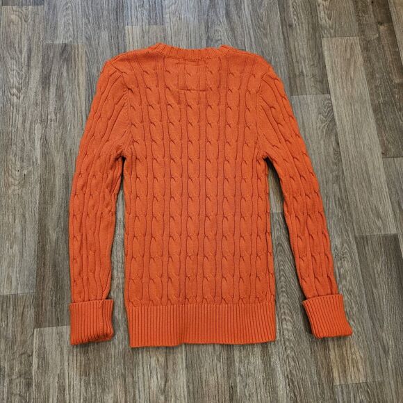 Vtg Abercrombie & Fitch Cable Knit Sweater Mens M Moose Orange Preppy Y2K Swifti - Picture 5 of 9